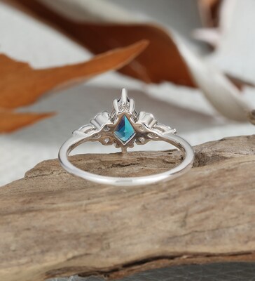 Kite cut Alexandrite engagement ring, vintage white gold ring, Marquise cut moissanite cubic zirconia wedding ring, promise bridal ring - image3